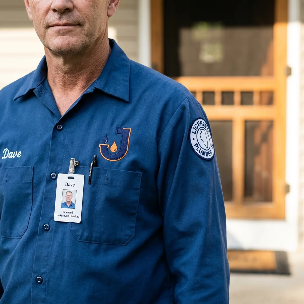 Licensed plumber showing ID badge in Alamogordo, NM