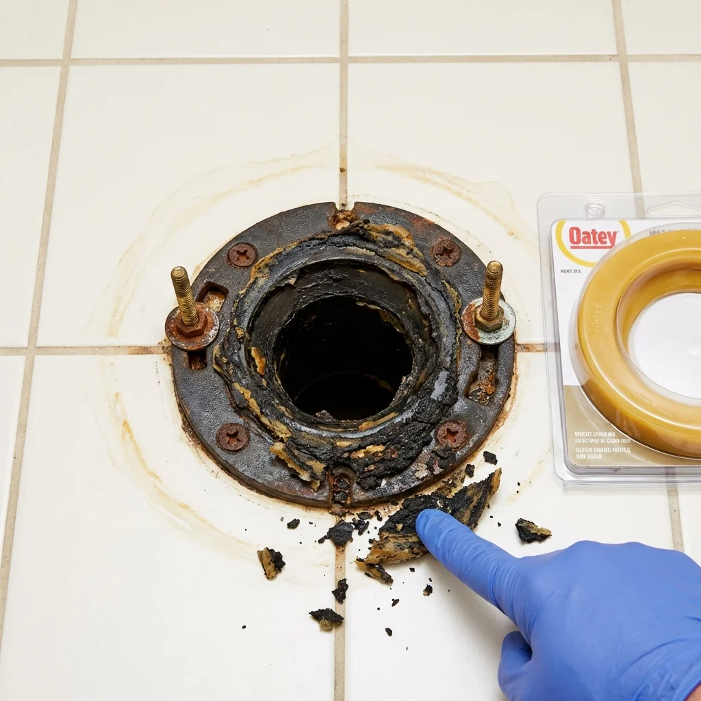 Failed wax ring showing water seepage at the base of a toilet in a Alamogordo, NM home